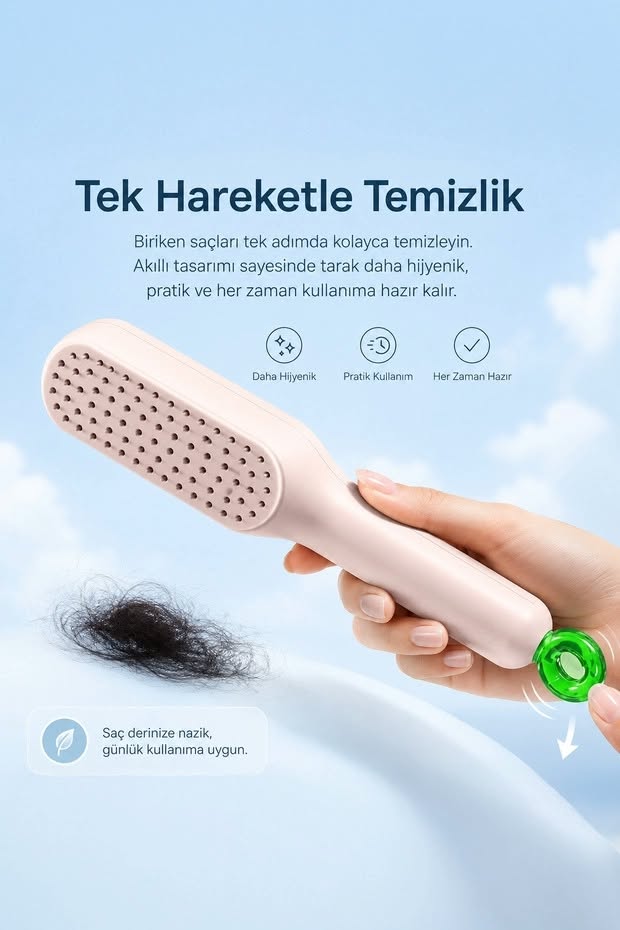 Pylora® Otomatik Temizlenen Saç Tarağı – Pratik ve Hijyenik Bakım